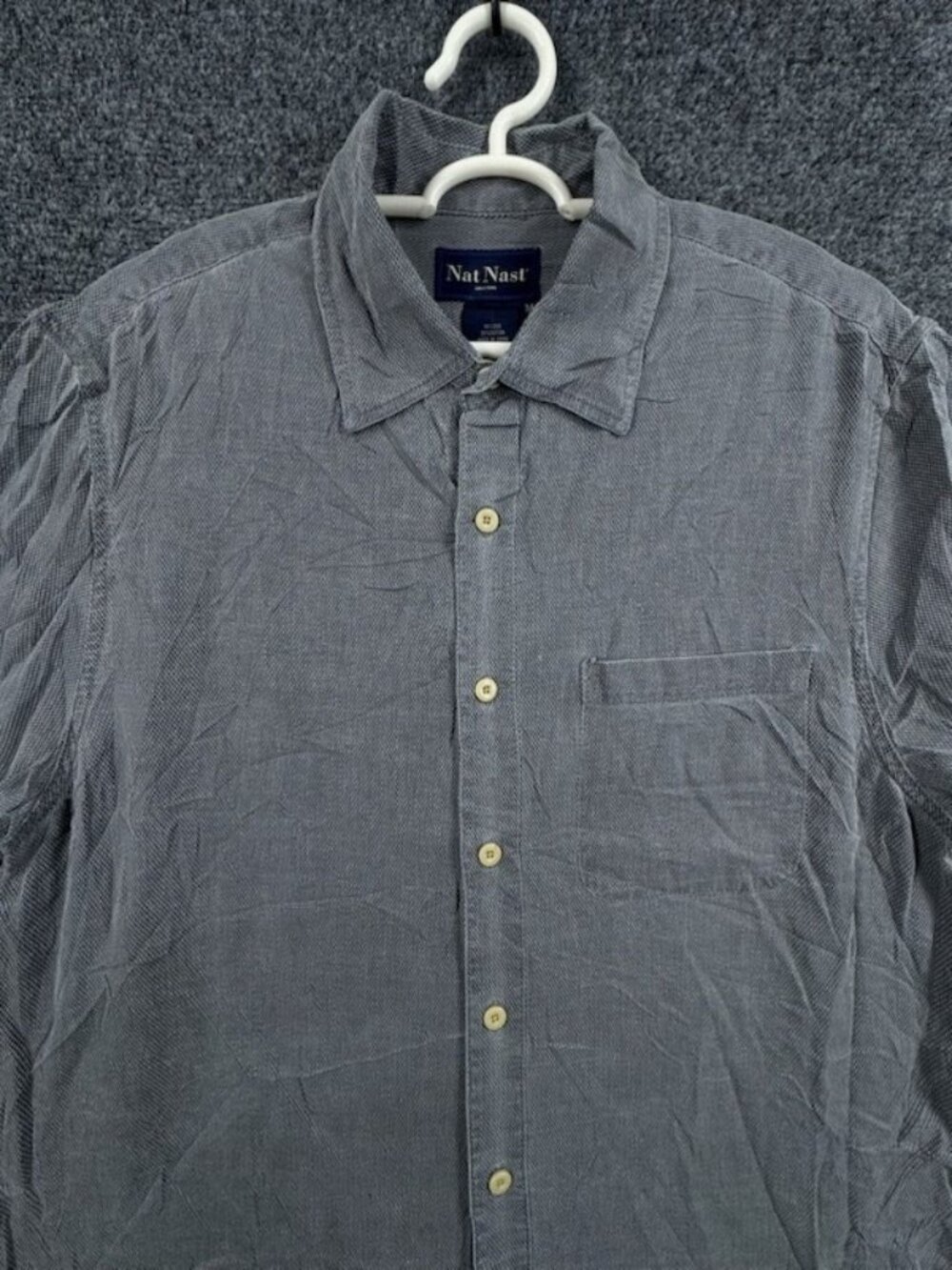 Nat Nast Silk Cotton Medium Short Sleeve Gray Button Up Shirt Mens Pocket Adult